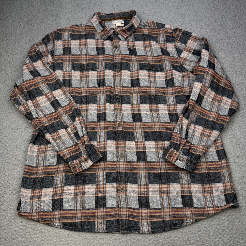 Carbon2Cobalt Shirt Mens XLT Plaid Gray Orange Long Sleeve Button Up Casual Soft